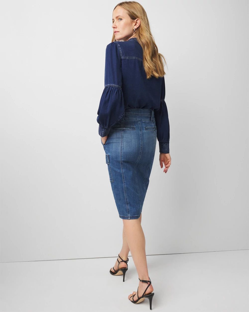 Denim White Belted Cargo Skirt